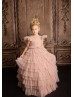 Feifei Sleeves Mauve Pink Pleated Tulle Ruffled Flower Girl Dress